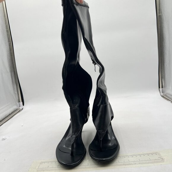 Black Long Boots Round Toe Sandals Booties Low Heels Flip Flop Side Zippers Shoe - Picture 2 of 7